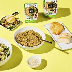 Kitchen & Love Quinoa quick cup shelf-stable packaging is pantry-ready.