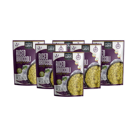 Kitchen & Love riced broccoli 6-pack on shelf, ready-to-eat base for quick meals.