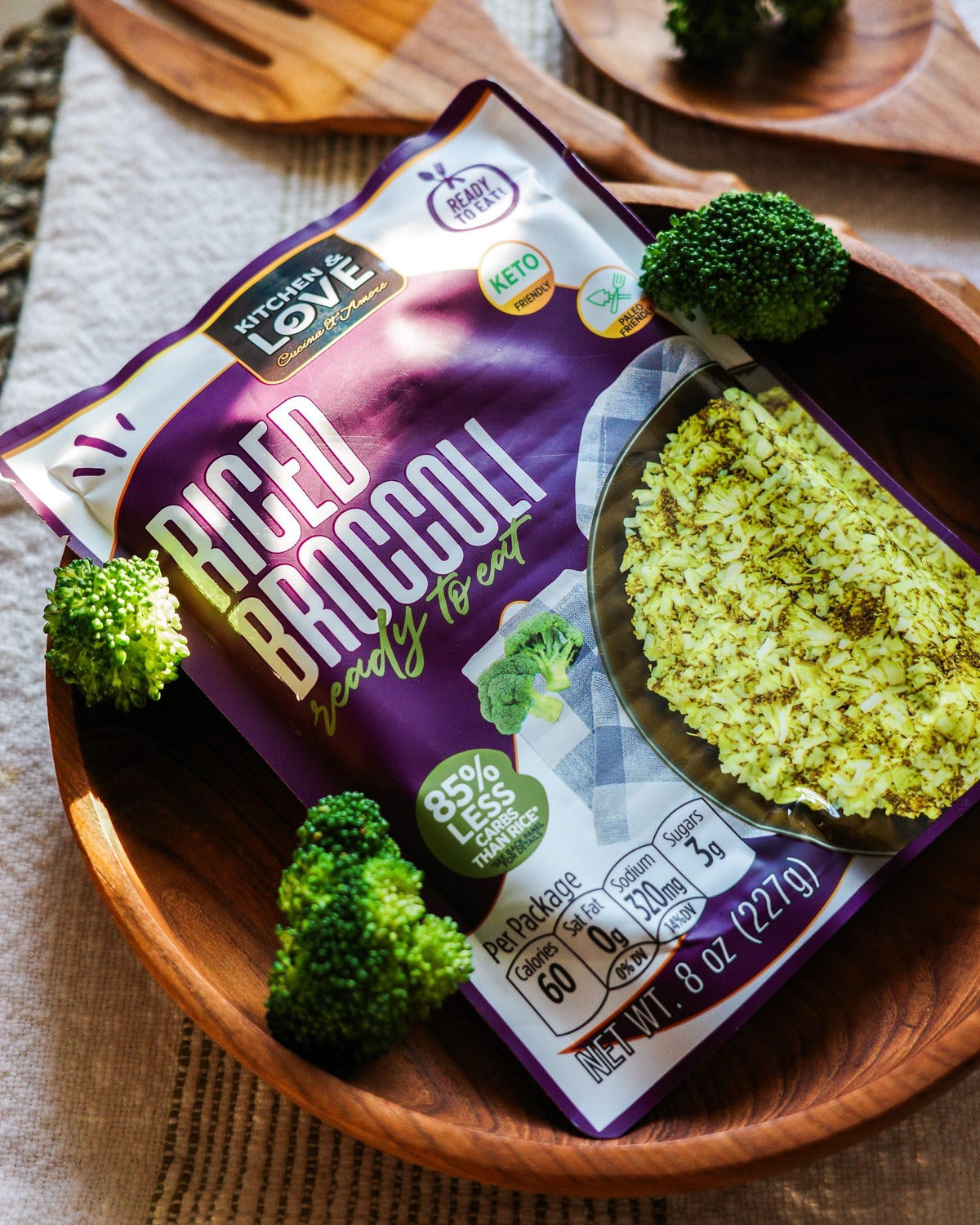 Kitchen & Love riced broccoli suits keto and paleo-friendly meal plans.