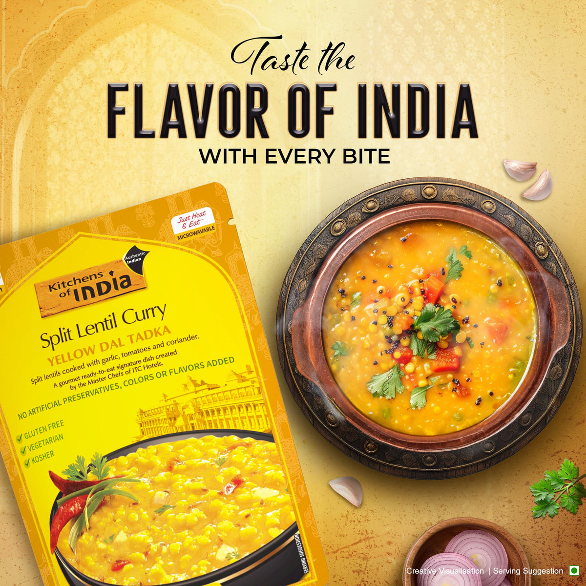 Stovetop simmer of Yellow Dal Tadka releases rich aroma and spice.