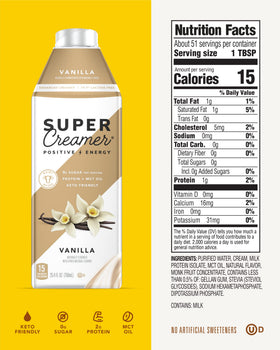 KITU SUPER COFFEE vanilla creamer bottle front showcases keto-friendly nutrition