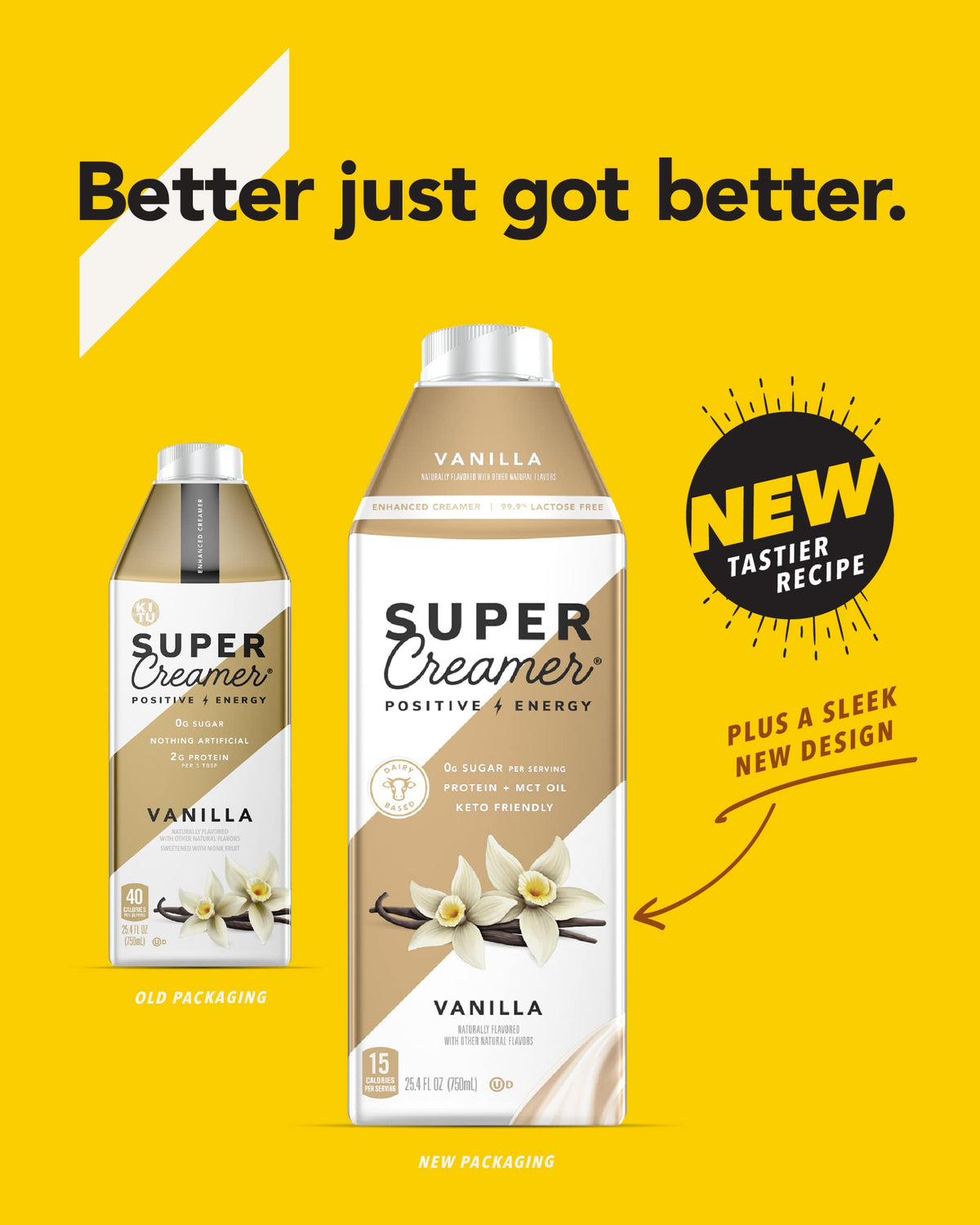 KITU SUPER COFFEE vanilla creamer pack-shot emphasizes three-pack value