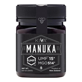 Kiva Raw Manuka Honey bottle front for everyday flavor and versatile uses.
