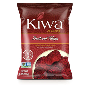 Non-hydrogenated palm oil label visible on Kiwa Beetroot Chips image.