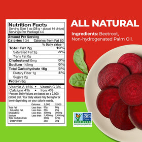 Kiwa Beetroot Chips palm oil ingredient close-up highlighting simple recipe.