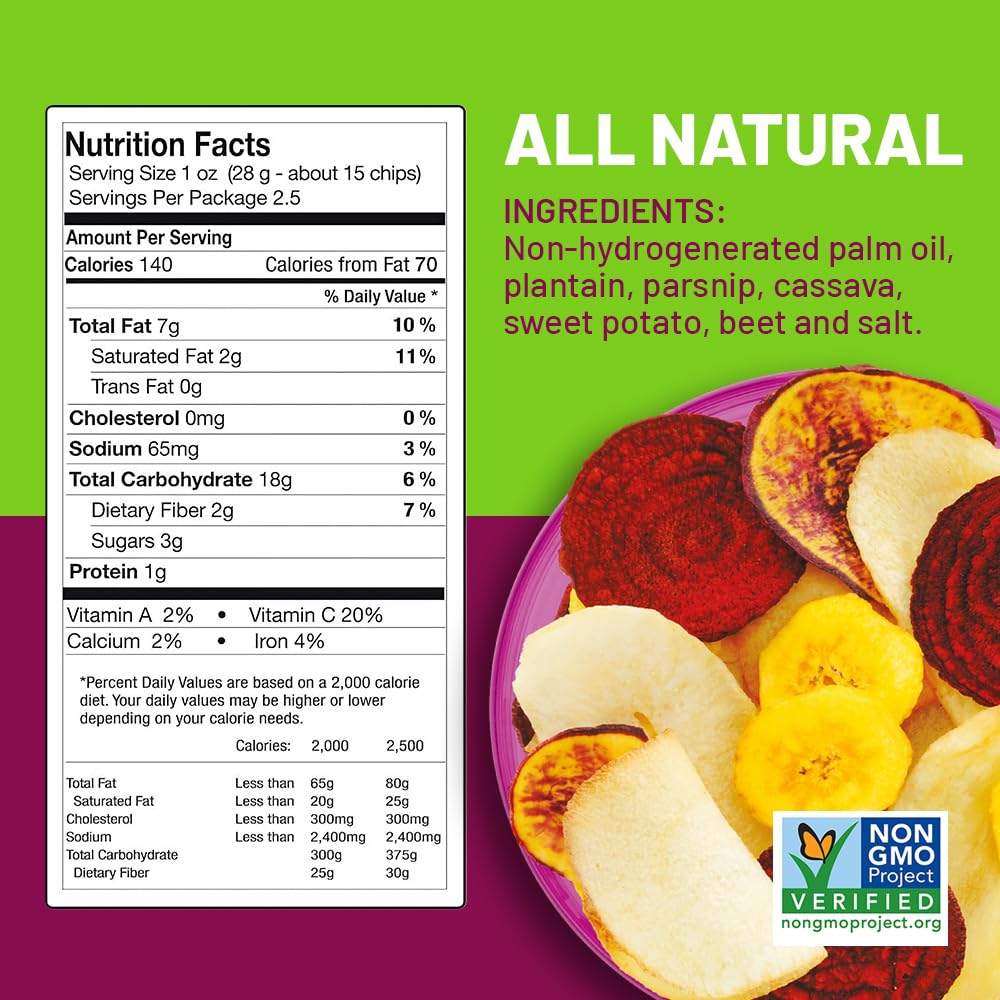Kiwa Vegetable Chips Mix ingredients close-up highlighting cassava and beetroot