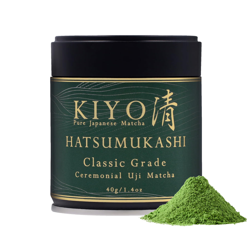 Kiyo Matcha Classic Grade Hatsumukashi powder ideal for ceremonial whisking at home.