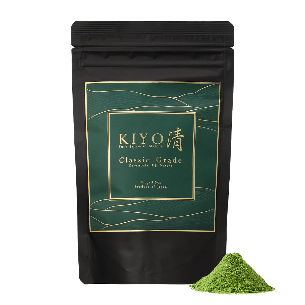 Kiyo Matcha classic-grade Hatsumukashi powder in tin for ceremonial preparation