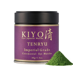 Kiyo Matcha Imperial Tenryu powder in tin for ceremonial tea and refined flavor.
