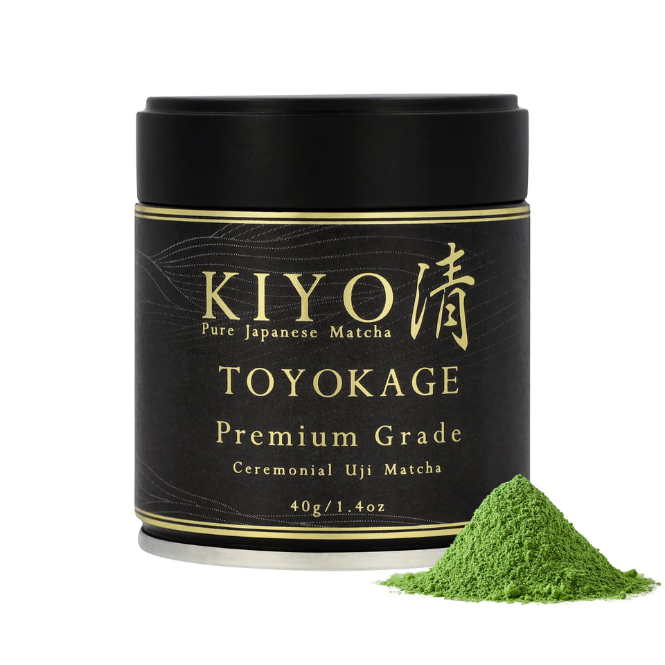 Kiyo Matcha Premium Grade Toyokage powder close-up for smooth whisking and rich umami.