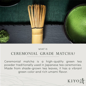 Kiyo Matcha stone mill process yields aroma-rich and vivid green powder.