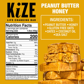 KiZE Peanut Butter Honey bar closeup reveals creamy texture and rich aroma.