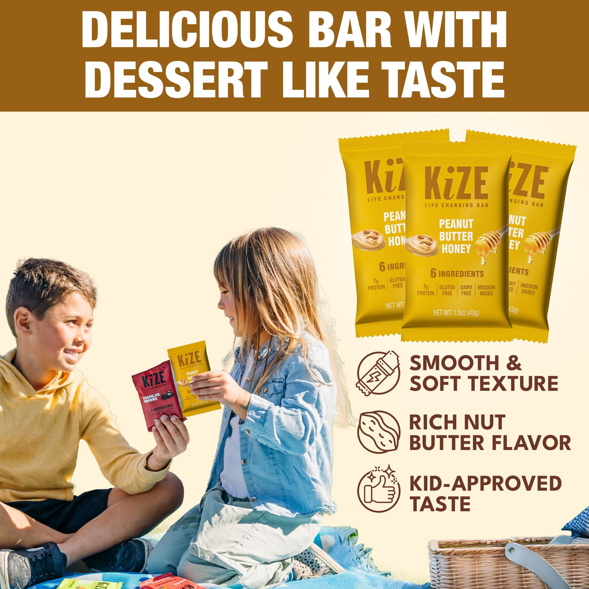 KiZE bar texture closeup emphasizes chewy bite and nutty flavor.