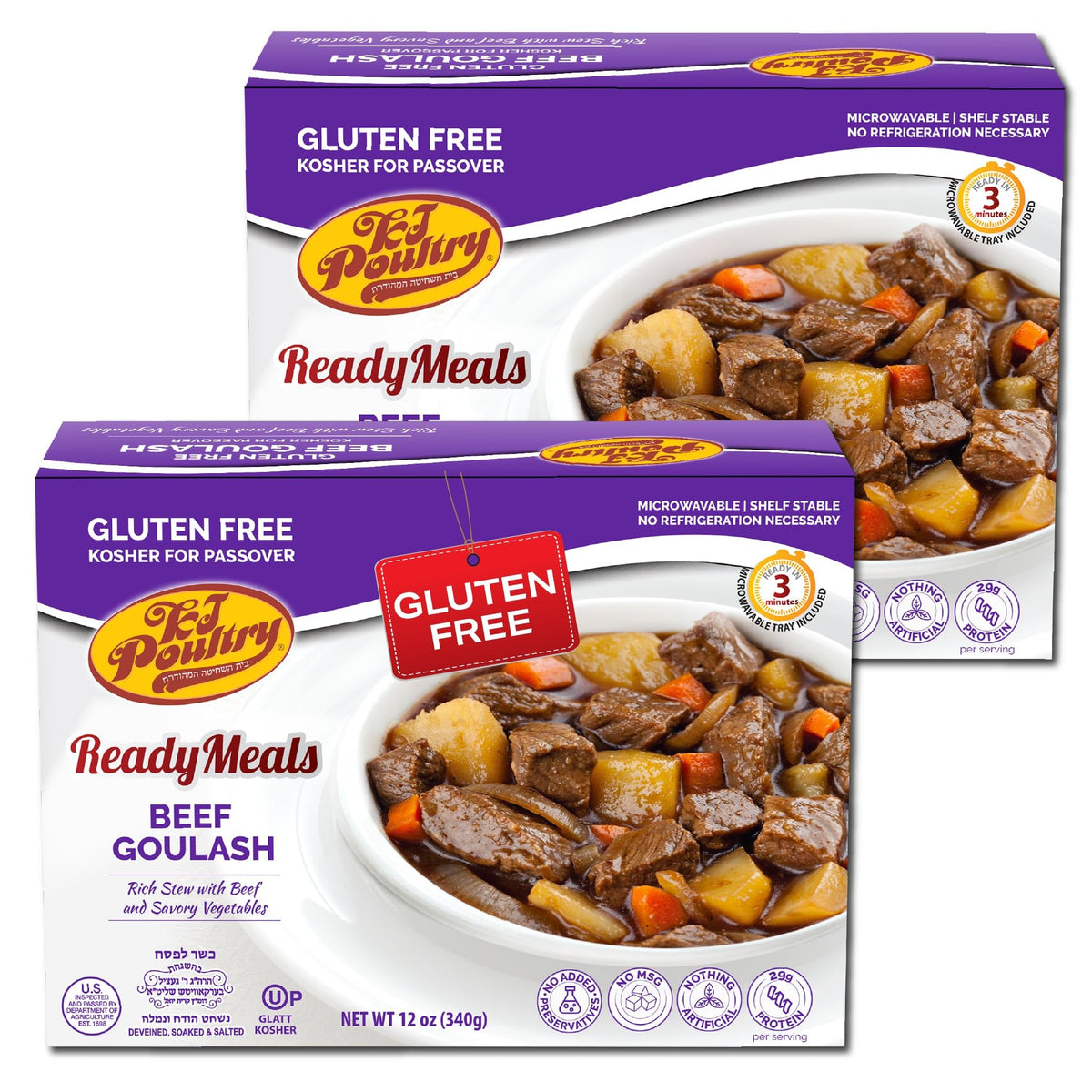 KJ Poultry Beef Goulash two-pack ready-to-heat dinner.