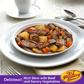 KJ Poultry Beef Goulash with vegetables close-up showing hearty texture.