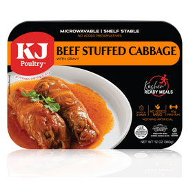 KJ Poultry beef stuffed cabbage rolls, ready-to-eat kosher meal.