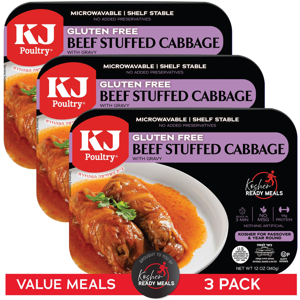 KJ Poultry kosher for Passover gluten-free cabbage rolls 3-pack front view ready to heat