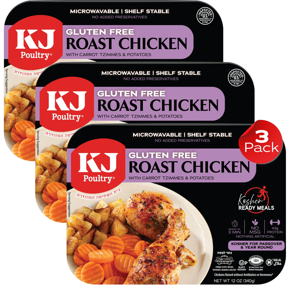 KJ Poultry roast chicken with potatoes and carrots ready-to-eat for Passover.
