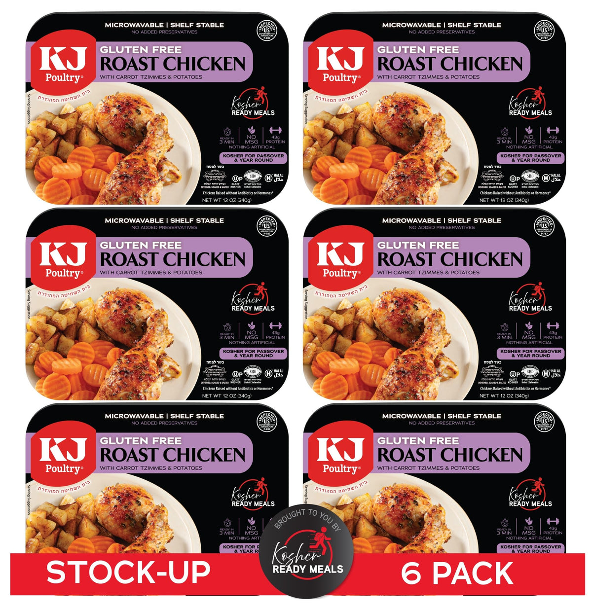 KJ Poultry roast-chicken-potatoes-carrots image, ready-to-heat family meal.
