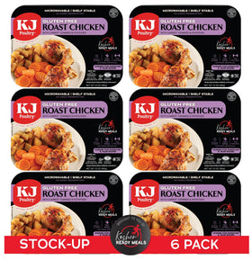 KJ Poultry roast-chicken-potatoes-carrots image, ready-to-heat family meal.