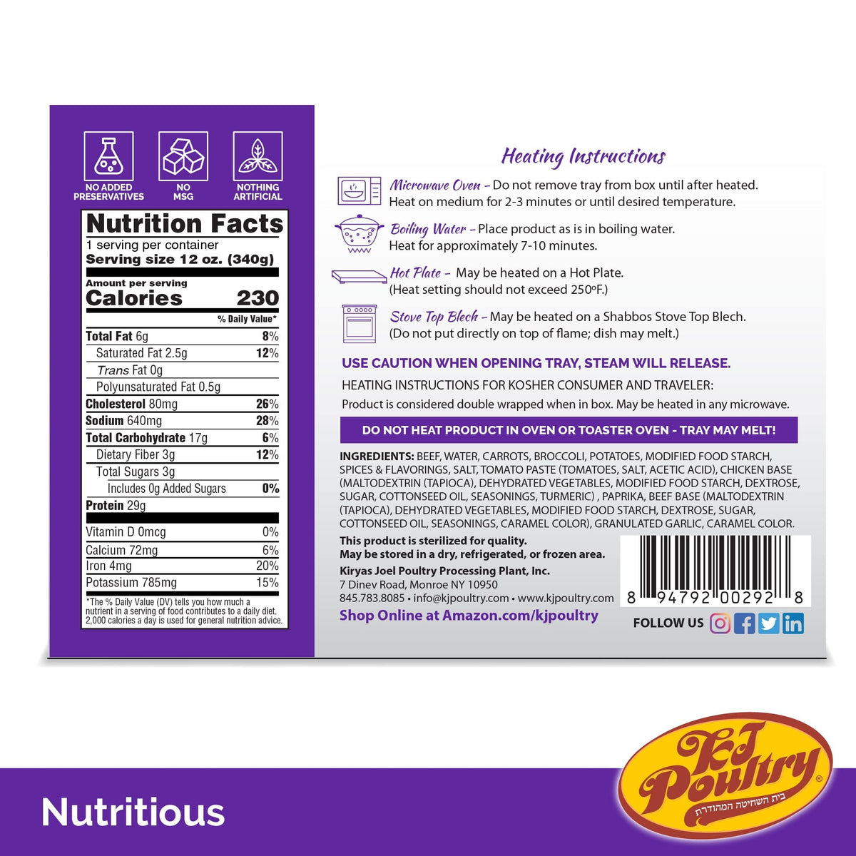 KJ Poultry Shelf-stable entree packaging ideal for travel.