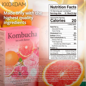 Organic KKOKDAM Grapefruit Hibiscus kombucha ingredients highlighting probiotic blend