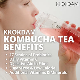 Bright glass of KKOKDAM Grapefruit Hibiscus kombucha served with ice
