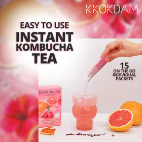 Powder tub of KKOKDAM Grapefruit Hibiscus kombucha for quick low calorie mixing