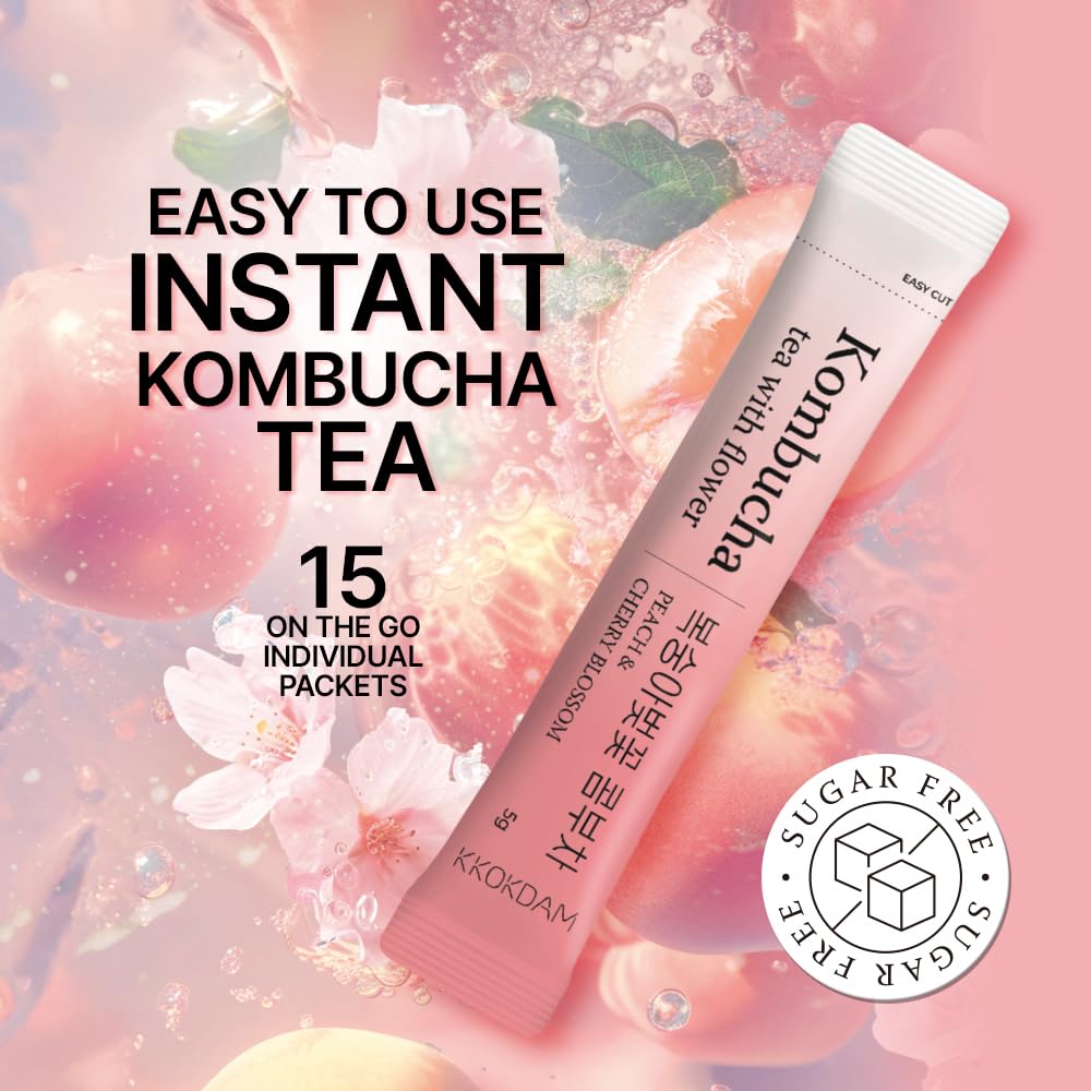 KKOKDAM Kombucha Tea instant mix dissolving in water for quick flavor.