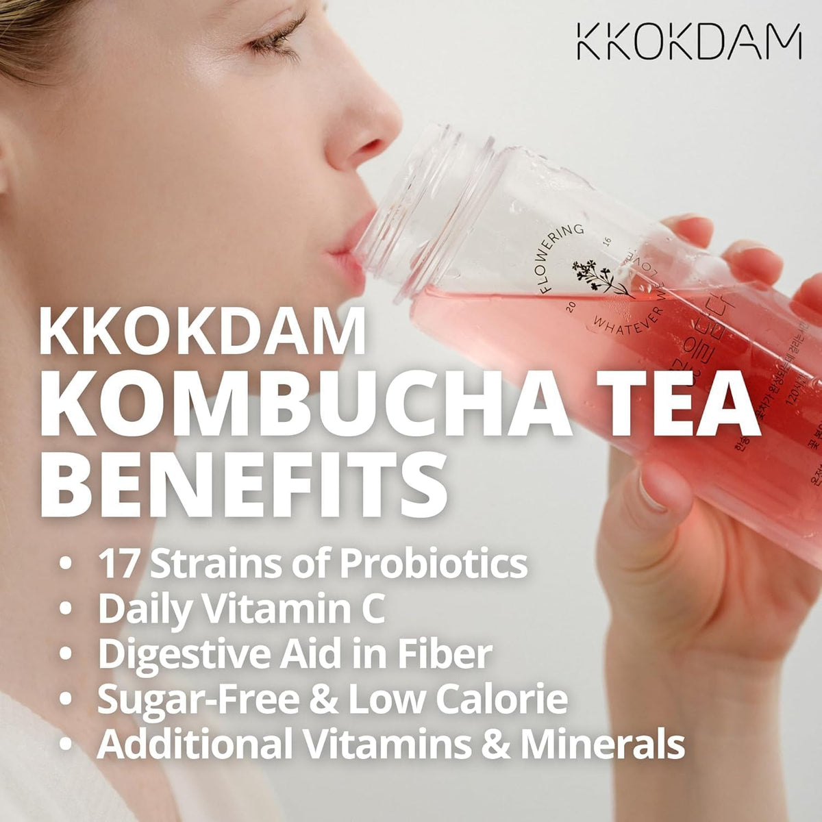 KKOKDAM Kombucha Tea probiotic cultures image emphasizing gut-friendly potential.