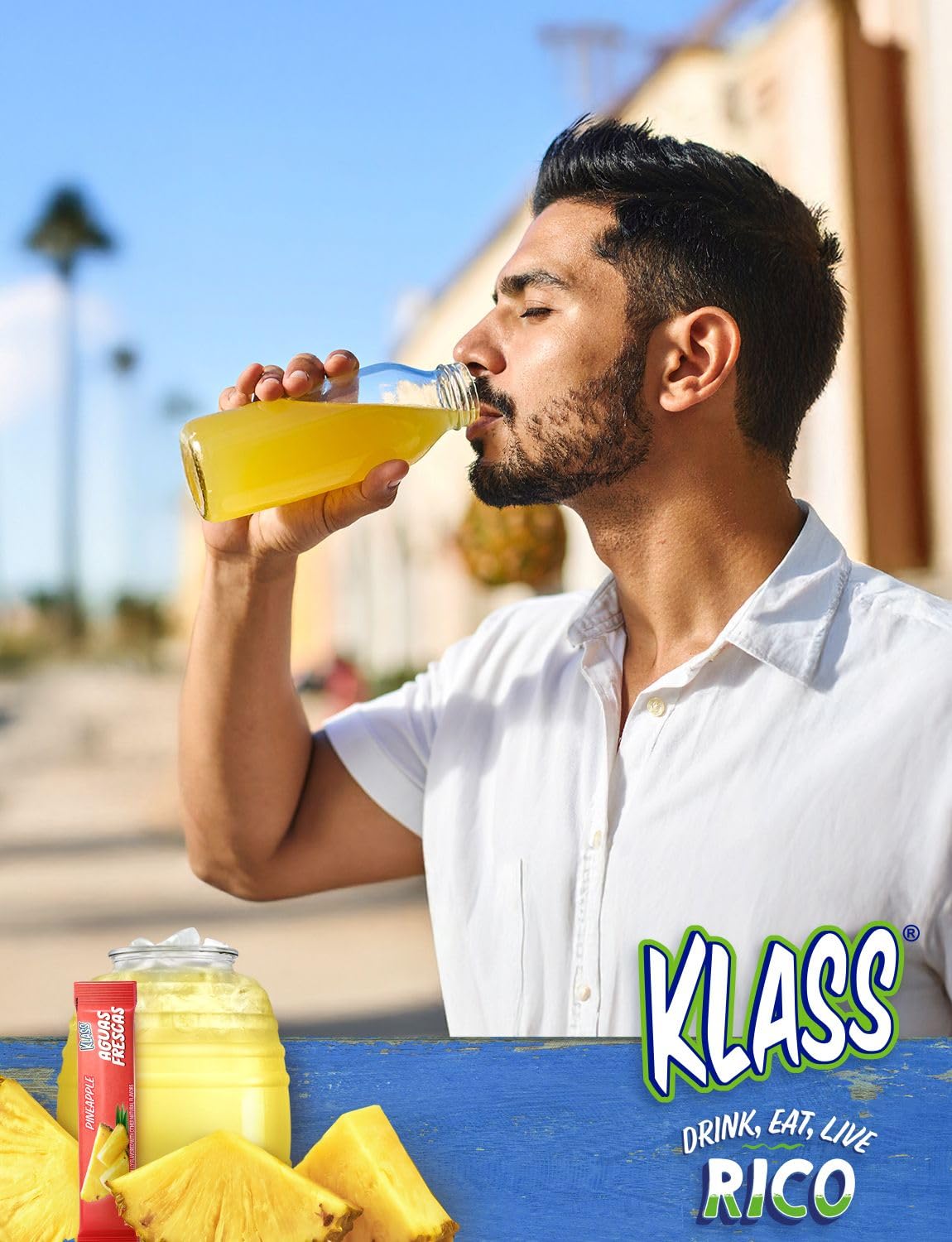 Glass of prepared Klass Aguas Frescas showing zero sugar