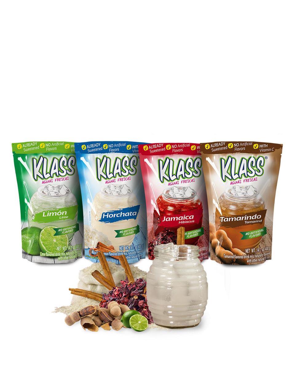Klass Aguas Frescas horchata packet for easy water flavoring and Vitamin C boost