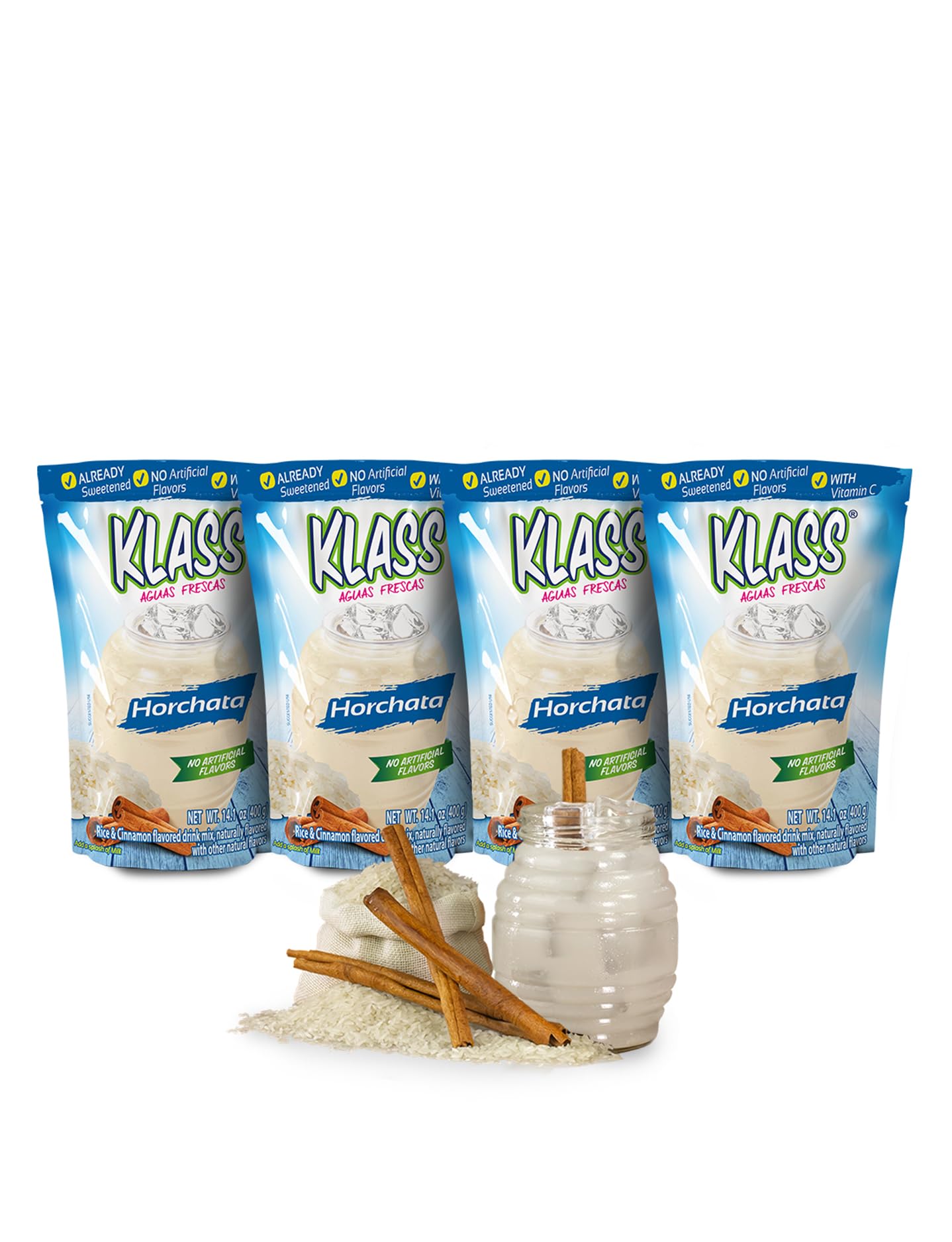 Klass Aguas Frescas horchata packet for refreshing water with natural flavors.