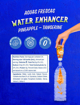 Klass Aguas Frescas Pineapple Tangerine drops showing portable flavor enhancer.