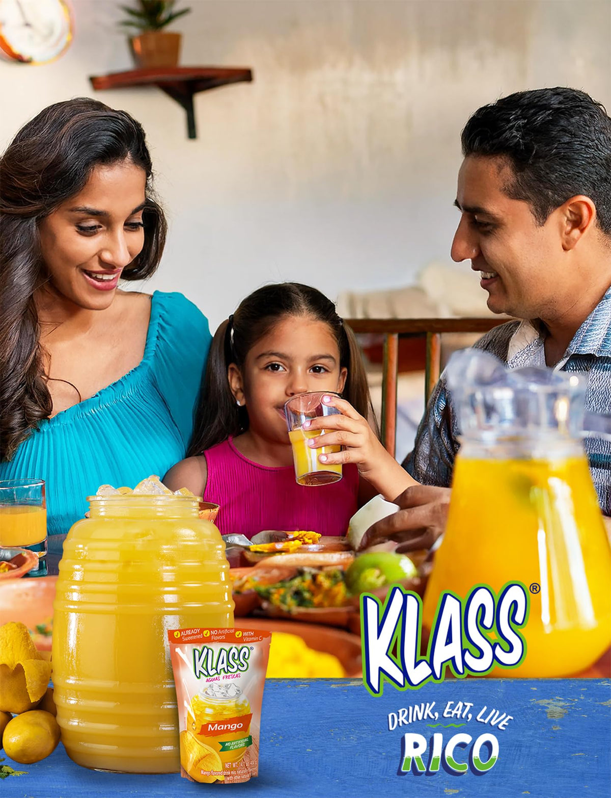 Klass Aguas Frescas resealable pouch closeup, keeps flavor fresh for later use.