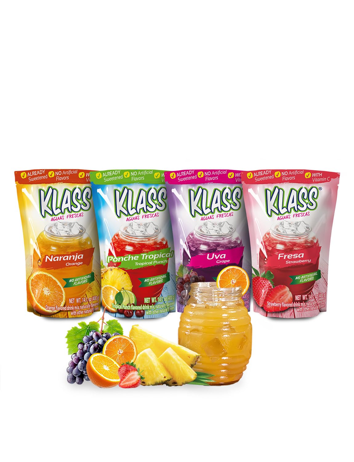 Klass Aguas Frescas strawberry flavor in a glass, refreshing hydration option