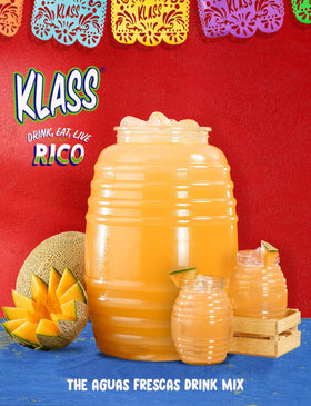 Klass Aguas Frescas tropical variety pack display, ideal for family gatherings and events.