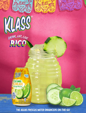 Klass Aguas Frescas zero-calorie label highlighted on packaging.