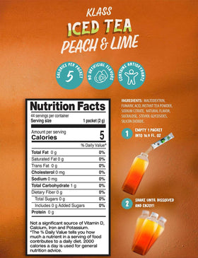 Klass Iced Tea Peach packets deliver natural peach flavor with zero sugar