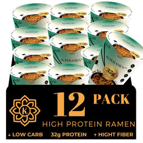 KLDSCP High Protein ramen packaging emphasizes plant-based chicken flavor with protein for workouts.