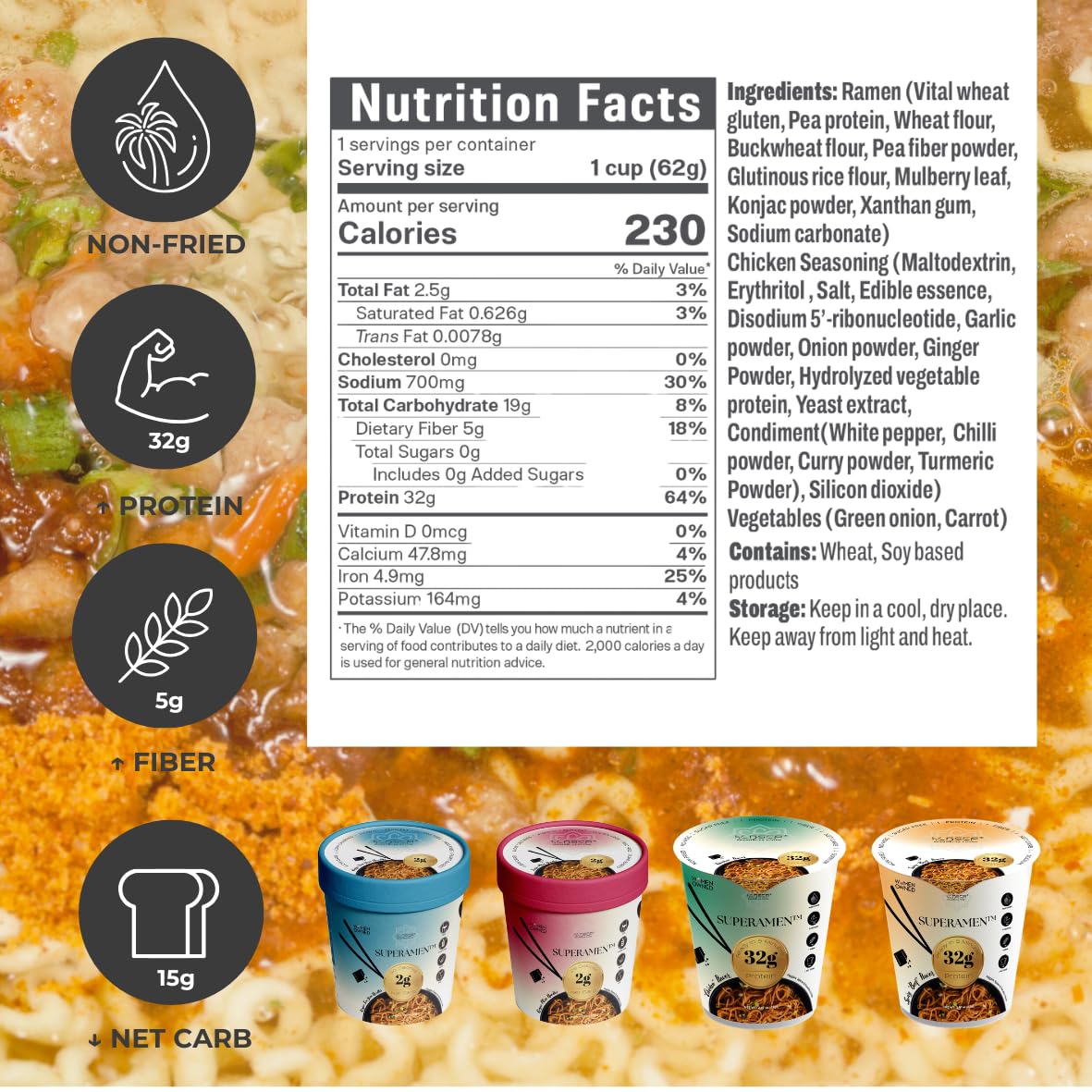 KLDSCP Protein Ramen Spicy Beef uncooked noodles highlighting plant-based protein