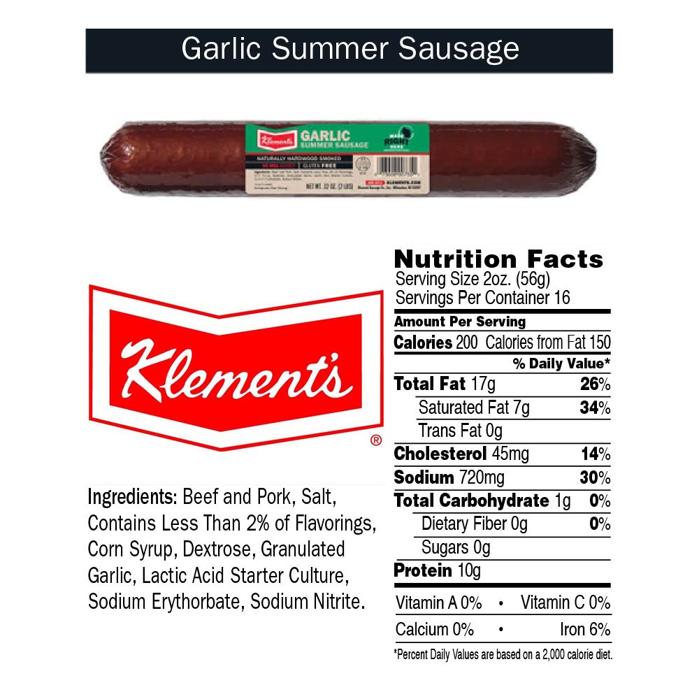Klement's Garlic Summer Sausage slices on board, perfect for parties.