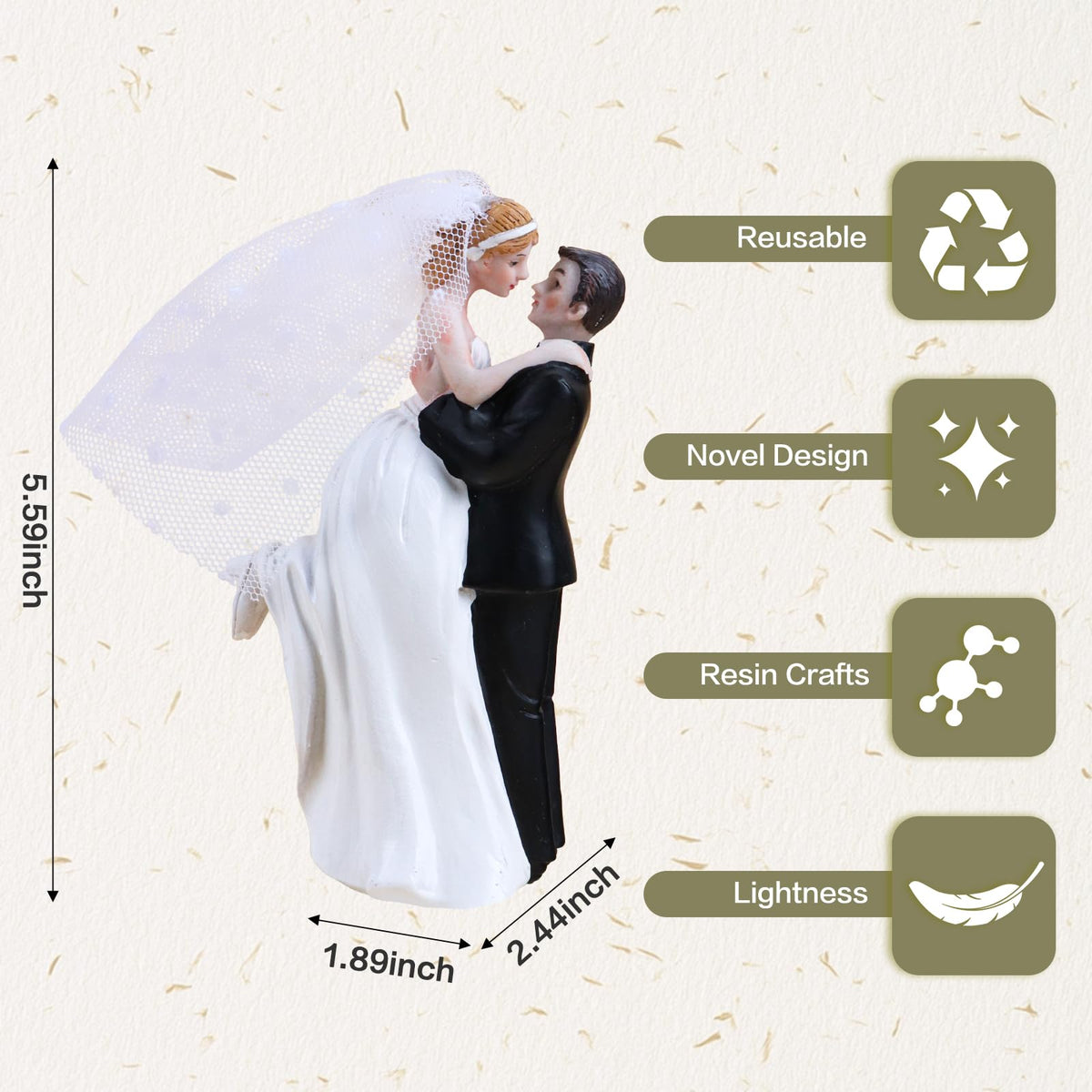 Klfoho bride and groom figurines decorating cake with romantic pose