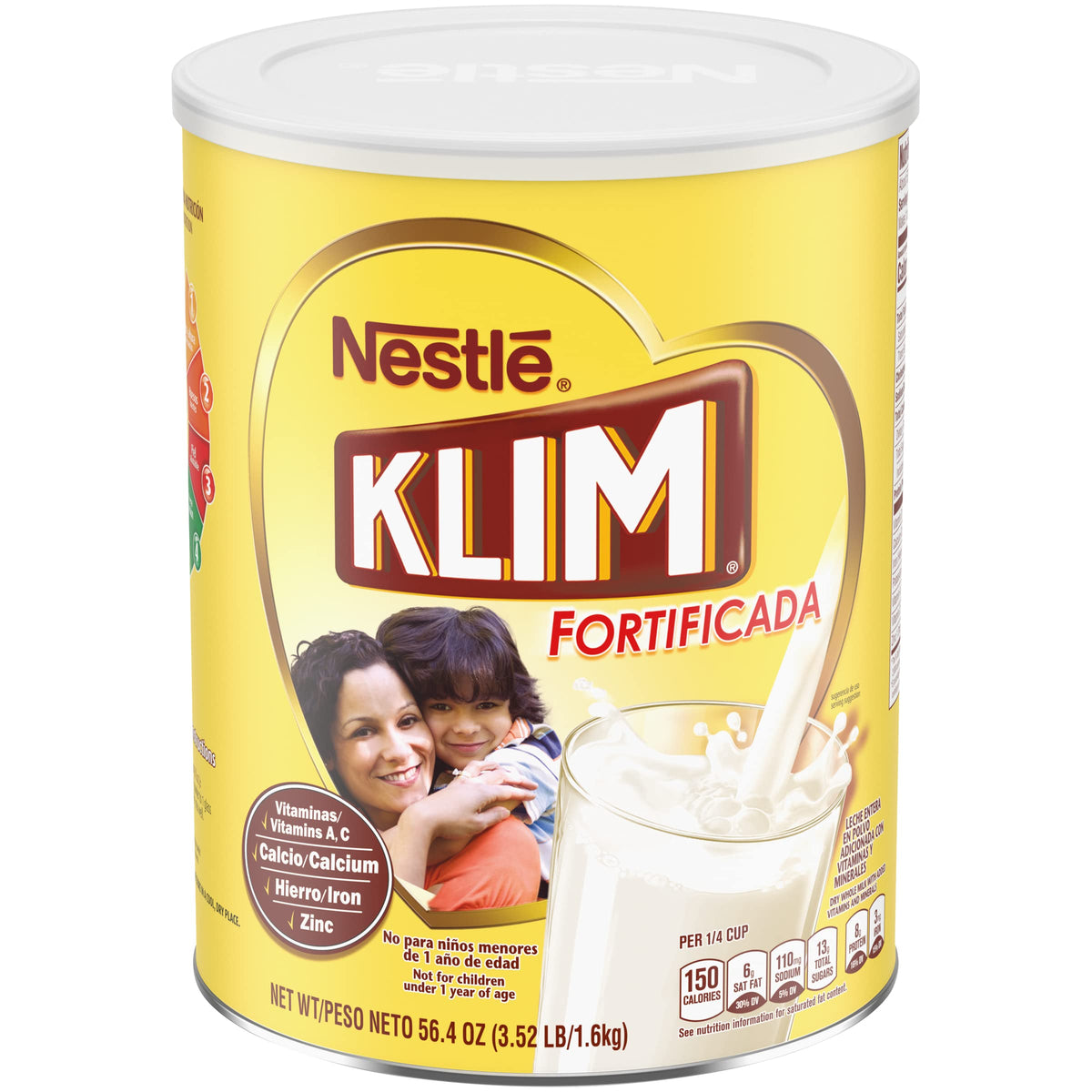KLIM Prebio powdered milk can front displaying fortification for family nutrition
