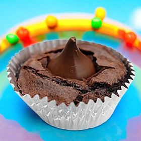 Individually wrapped Rainbow Brownie Kiss ready for sharing and gifting.