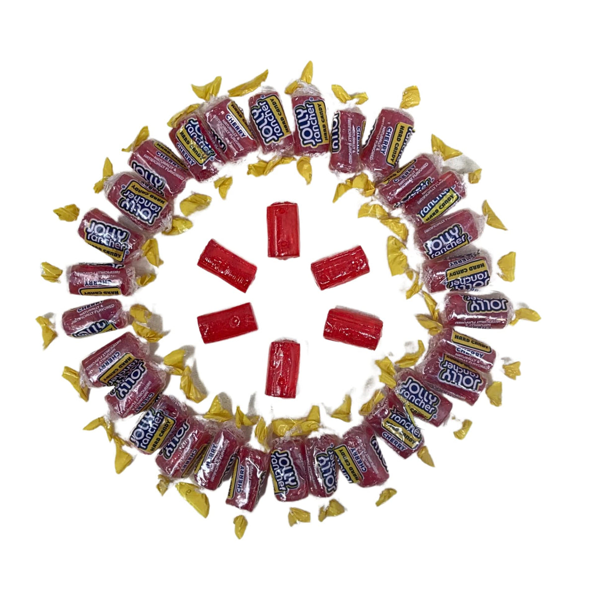 Individually wrapped Jolly Ranchers Cherry candies for easy distribution
