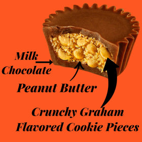 KLUB BULK Miniatures Peanut Butter Pie Cups close-up; creamy chocolate with crunchy graham bits.