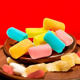 KLUB BULK Sour Fruit Chews display of cherry flavor and color.