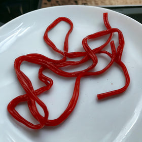 KLUB BULK strawberry licorice laces party display suggests crowd-pleasing treat.
