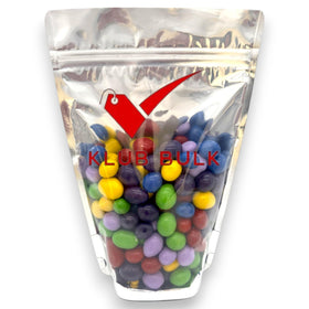 KLUB BULK sugar-free chocolate peanut gems in a resealable bag for guilt-free snacking